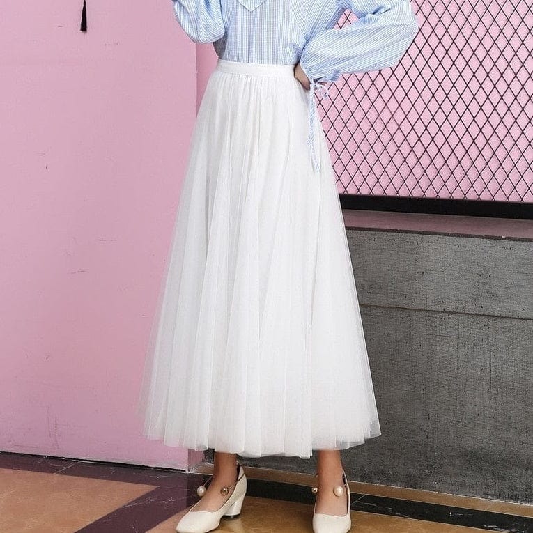 Tiulowa Spódnica Maxi Z Gumką W Pasie