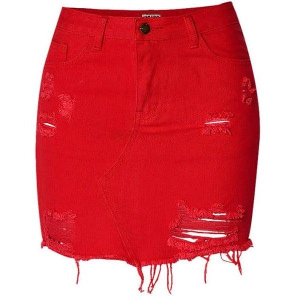 Czerwona Mini Spódniczka Z Przetarciami