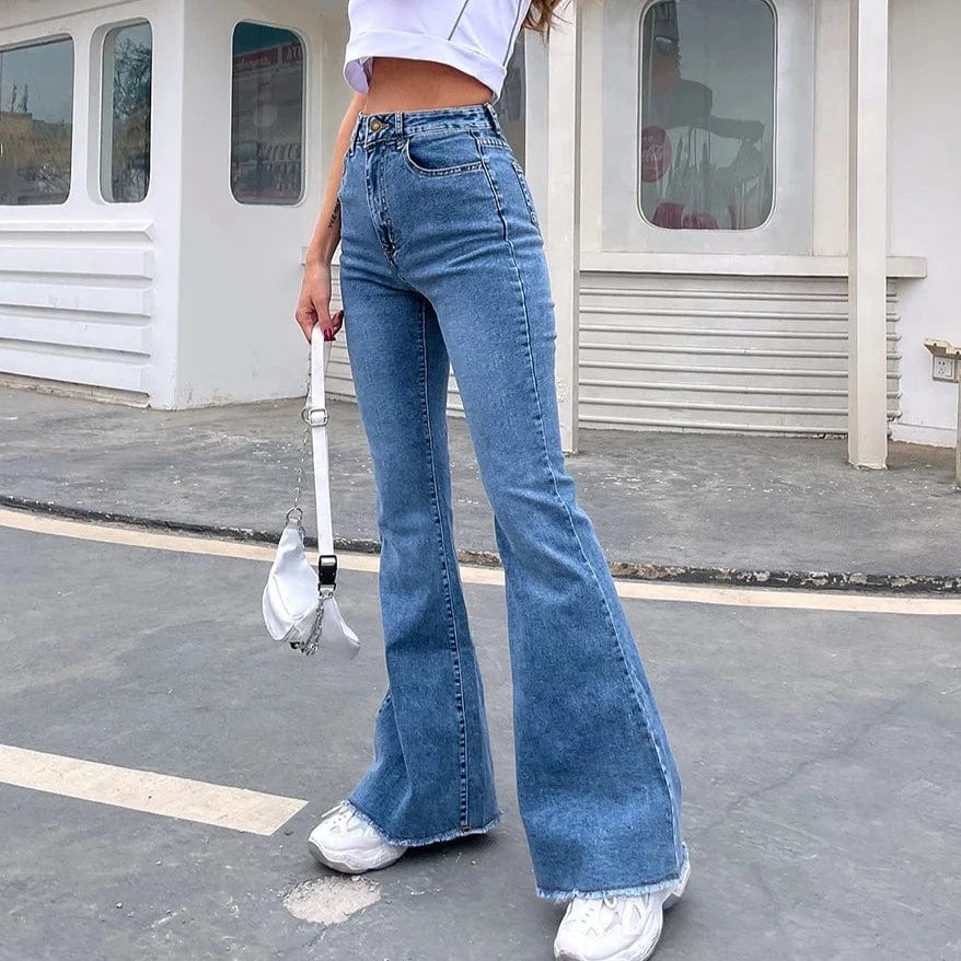 Jeansy Dzwony Z Wysokim Stanem