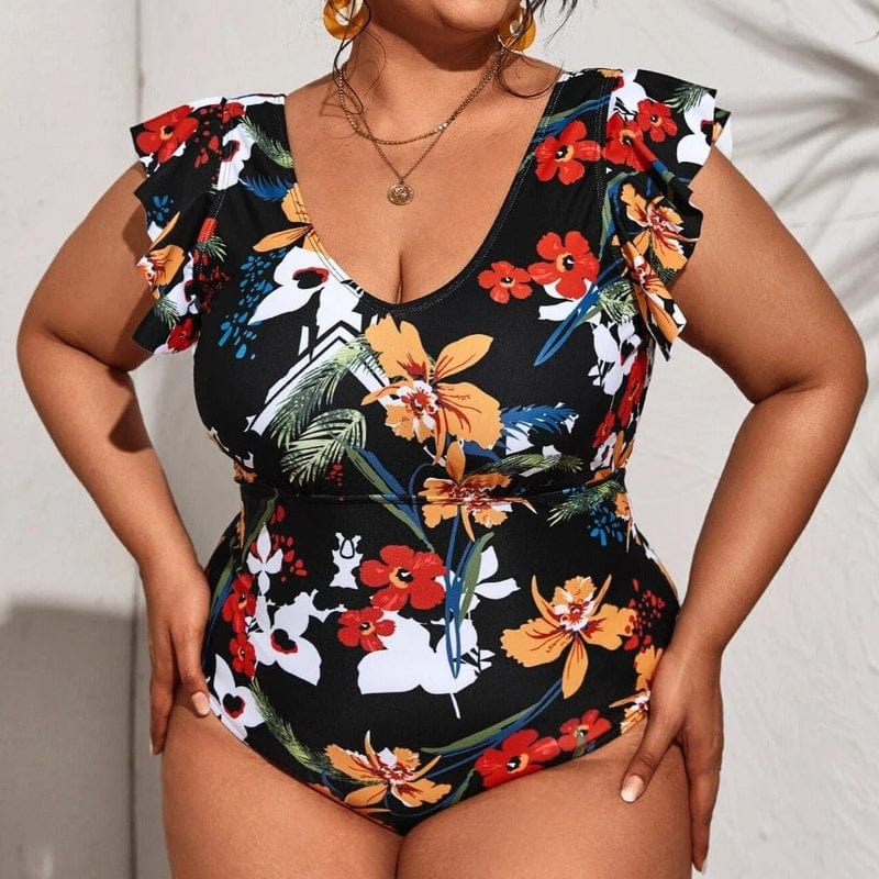 Kwieciste Plus Size Bikini Z Falbanką