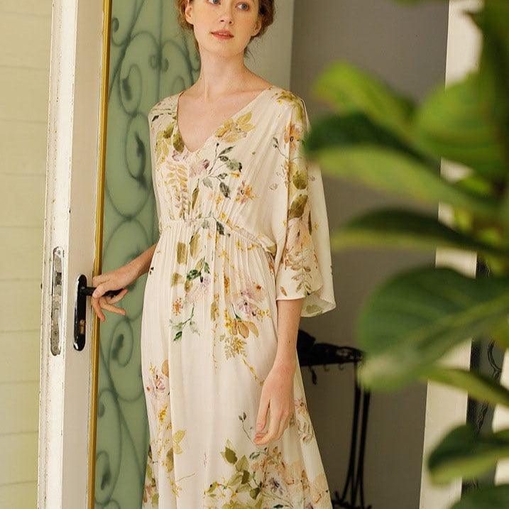 Długa Halka Do Spania W Kwiatowe Wzory