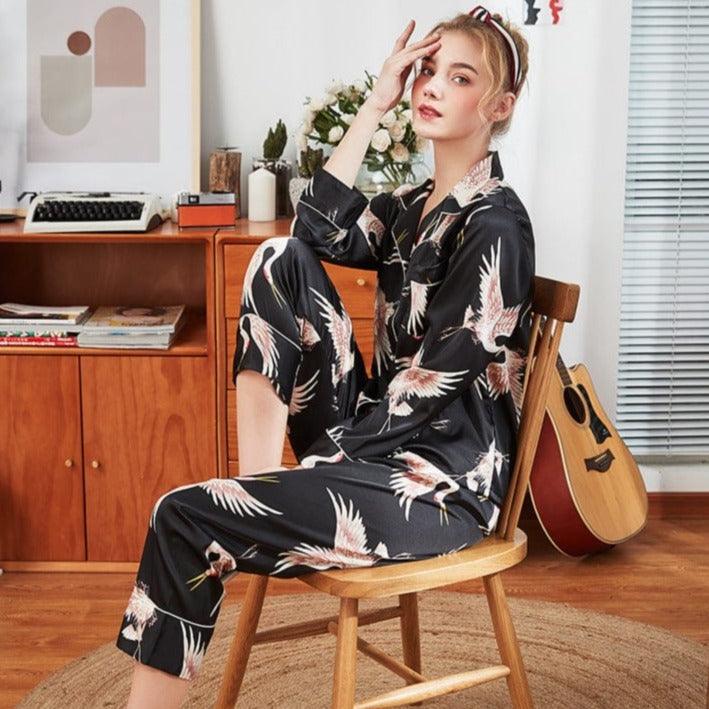 Dwuczęściowa Piżama 3/4 W Eleganckie Wzory