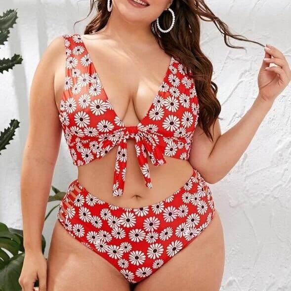 Dwuczęściowy Strój Kąpielowy Plus Size W Kwiatki