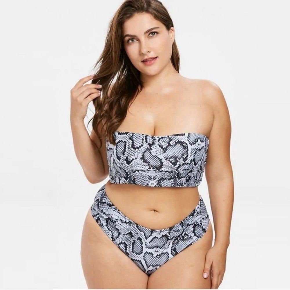 Dwuczęściowy Strój Kąpielowy Plus Size W Stylu Wężowej Skóry