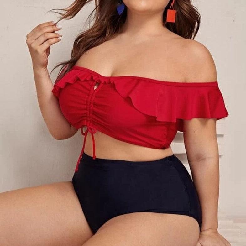 Dwuczęściowy Strój Kąpielowy Plus Size Z Falbanką