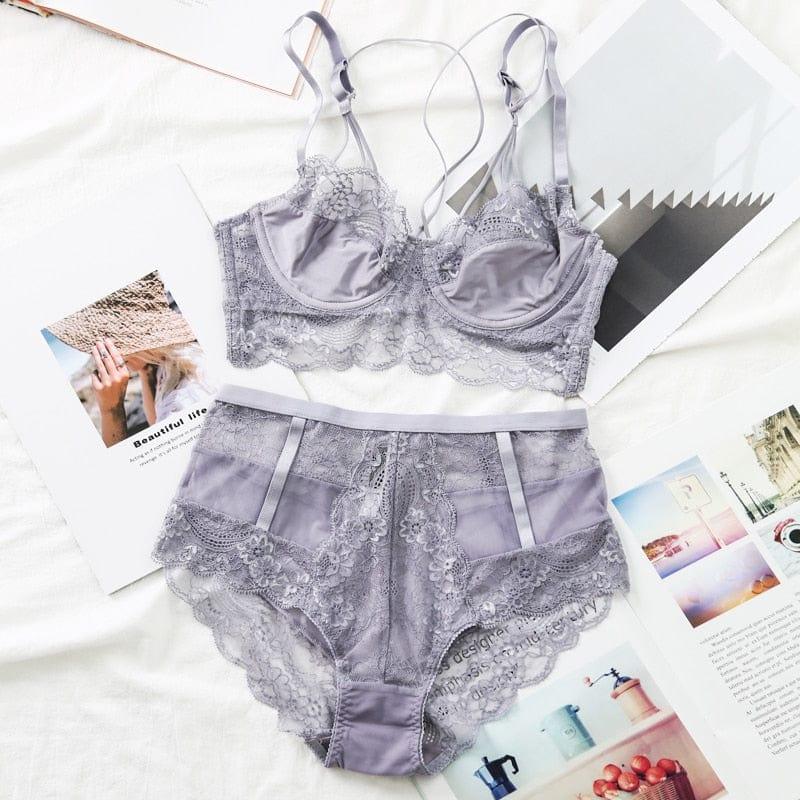 Komplet Koronkowej Bielizny Z Wysokim Stanem I Paskami Na Górze