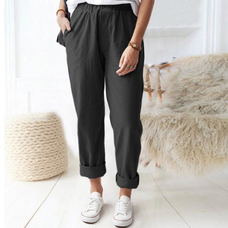 Bawełniane Spodnie Z Wysokim Stanem