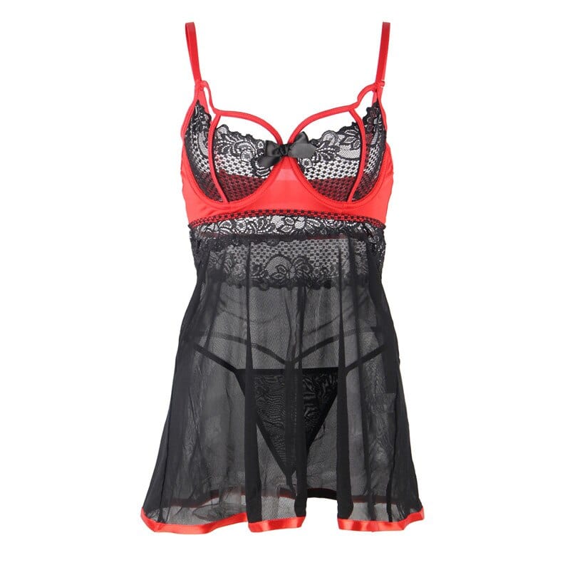 Czarno Czerwona Koszula Nocna Plus Size