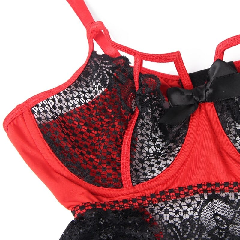 Czarno Czerwona Koszula Nocna Plus Size