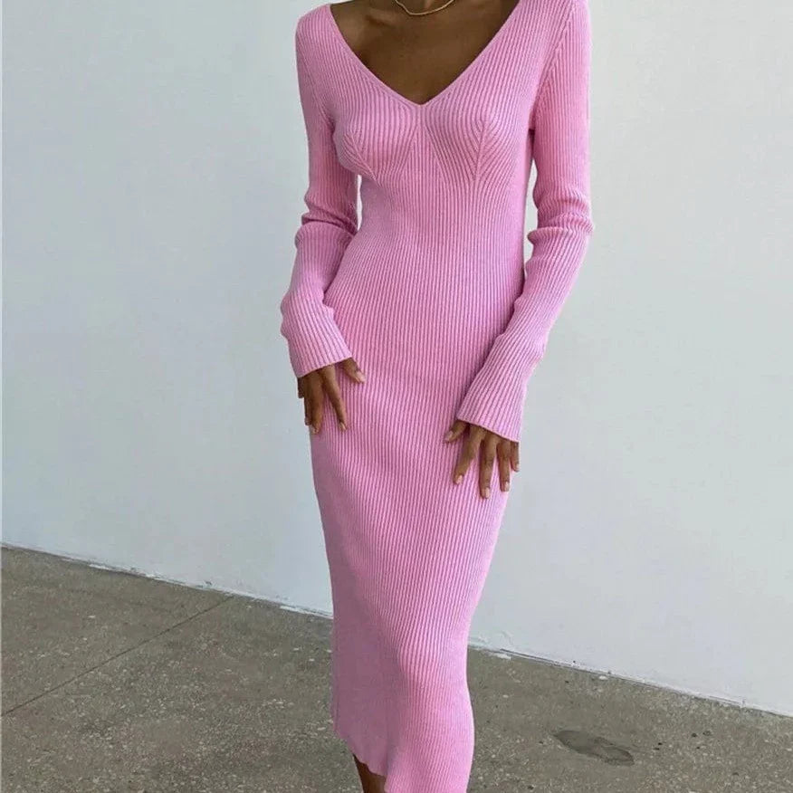 Prążkowana Sukienka Midi