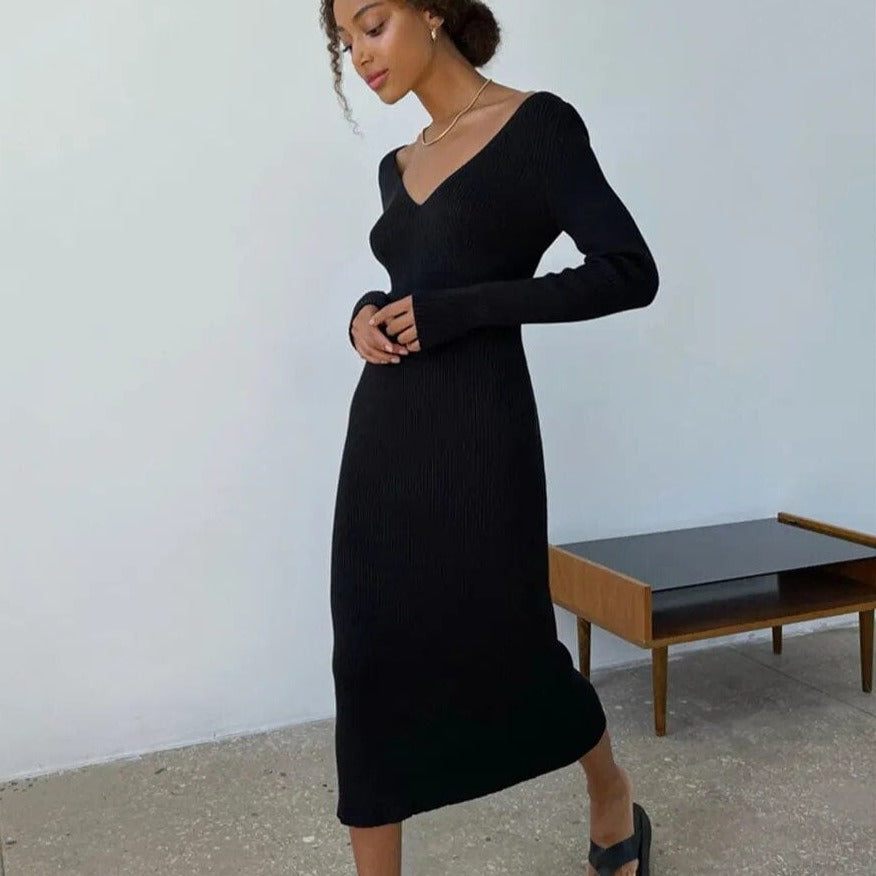 Prążkowana Sukienka Midi