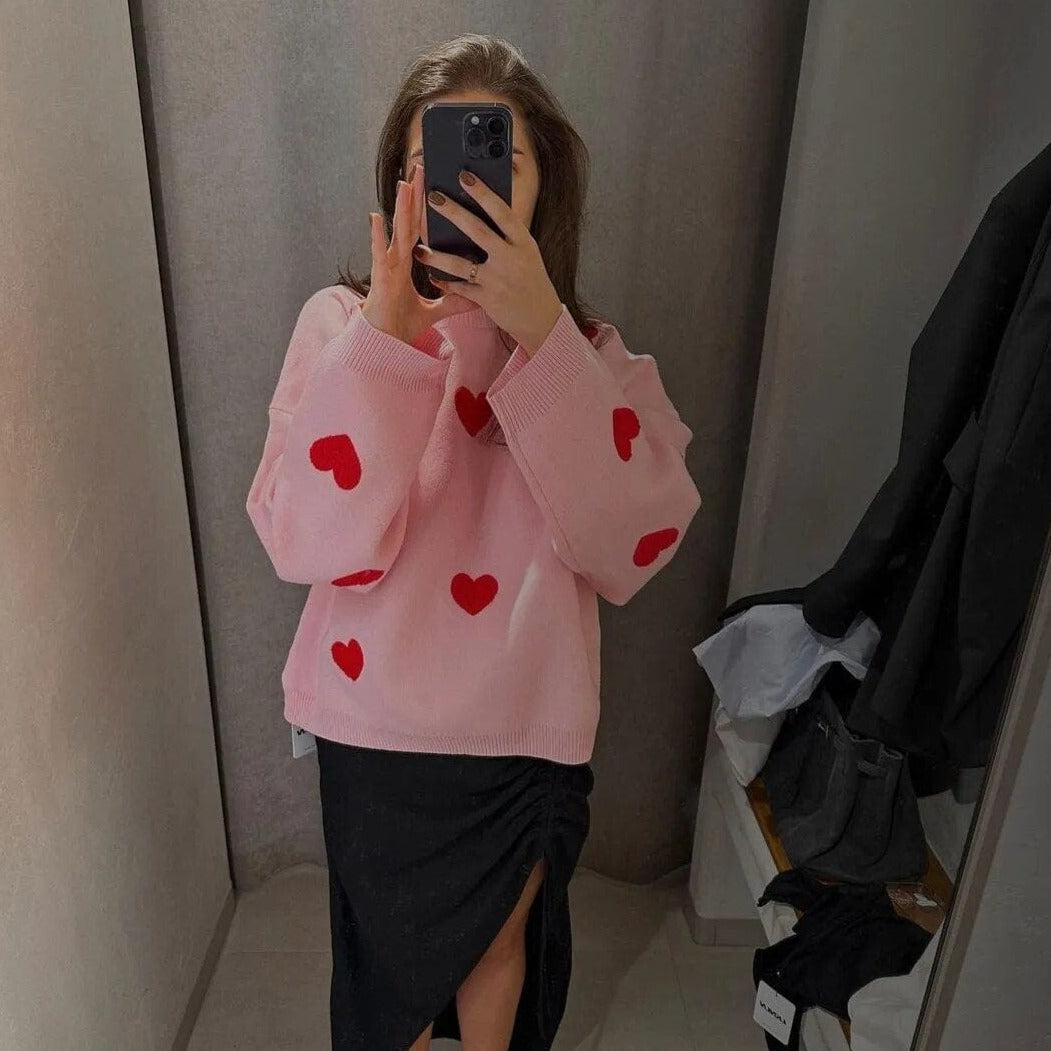 Oversizowy Sweter W Serduszka