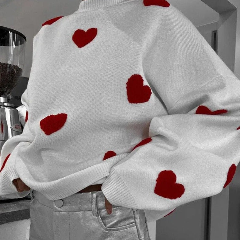 Oversizowy Sweter W Serduszka