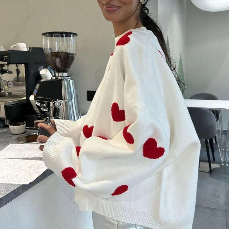 Oversizowy Sweter W Serduszka