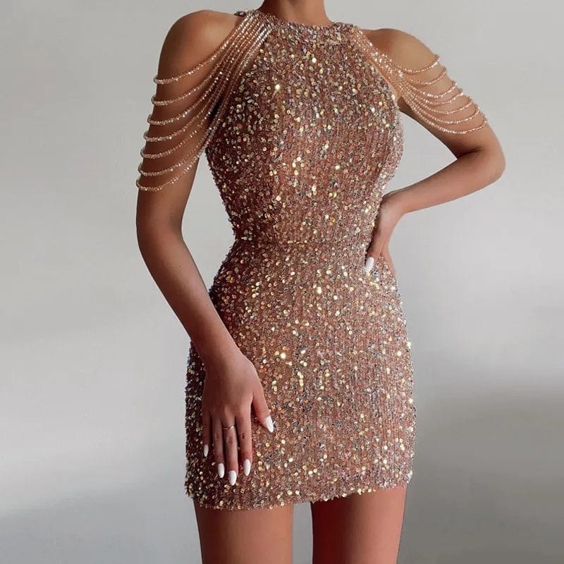 Cekinowa Sukienka Mini Z Paskami Na Ramionach