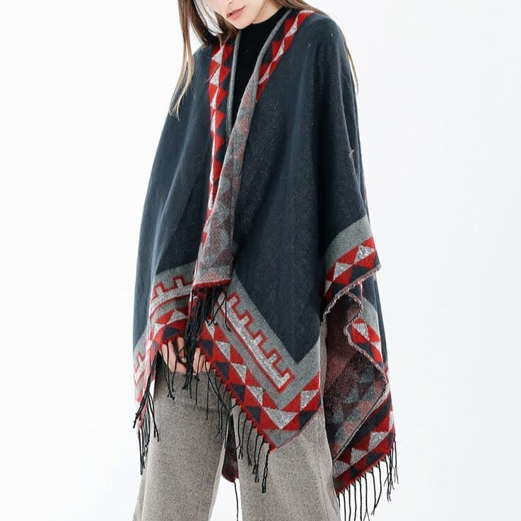 Sweter Ponczo Z Azteckimi Wzorami