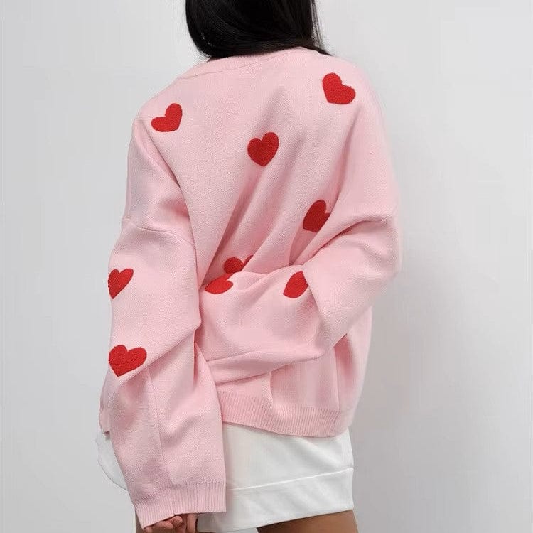 Oversizowy Sweter W Serduszka