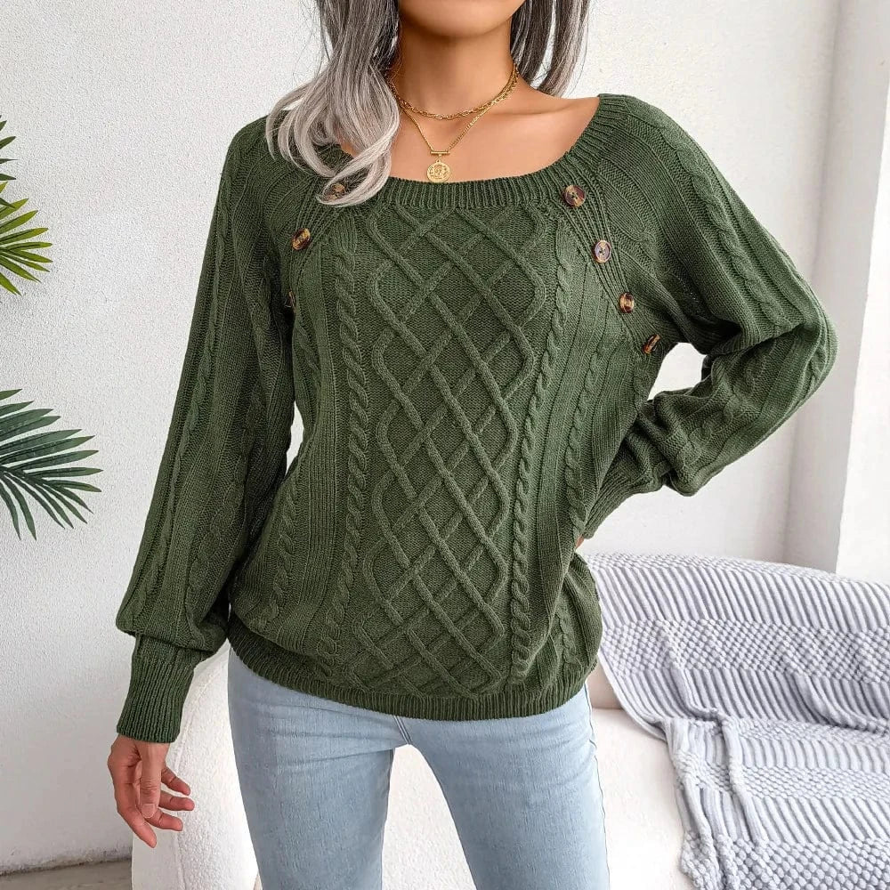 Sweter Z Warkoczykowym Splotem I Guziczkami