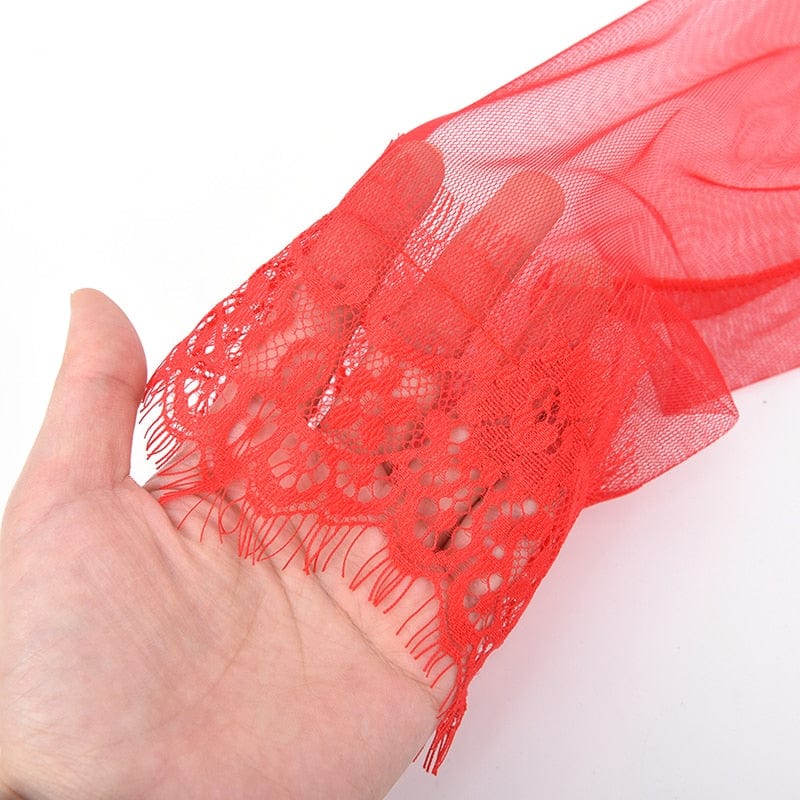 Wiązany Transparentny Peniuar Z Koronkowym Wykończeniem